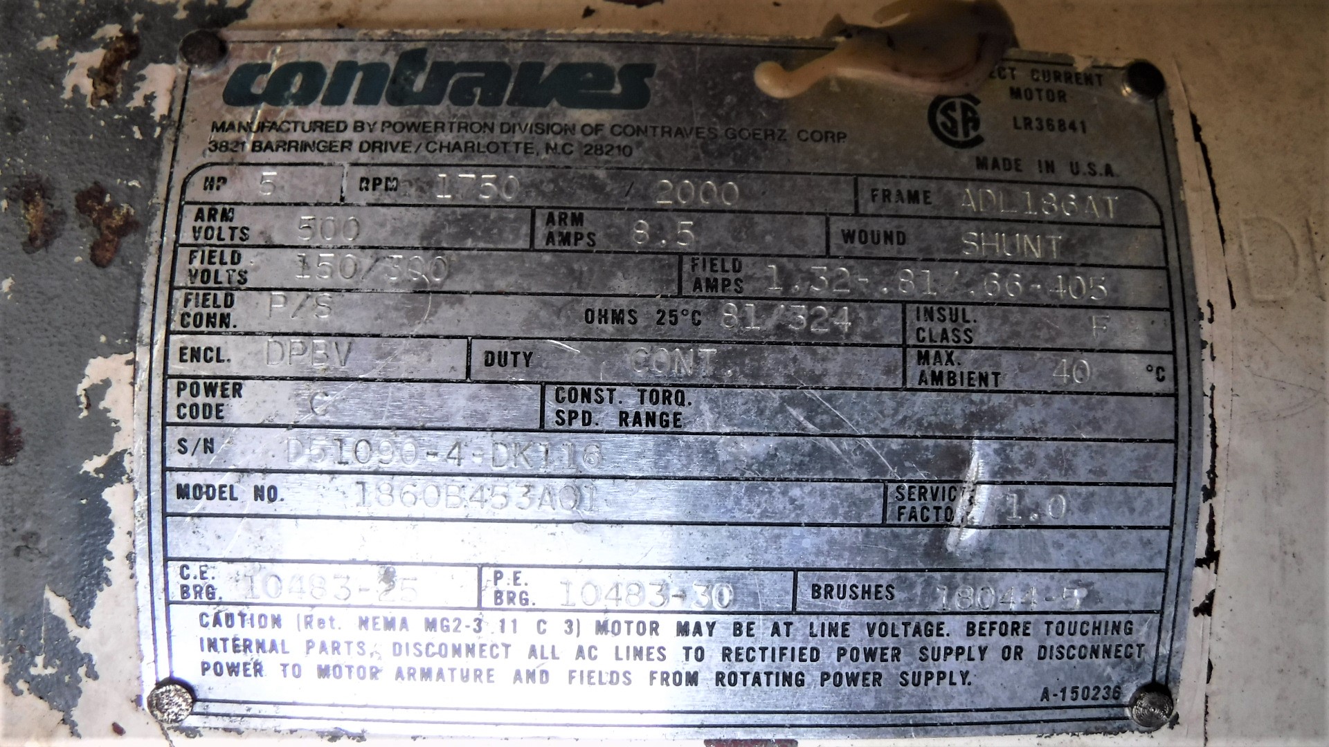 Powertron 5 HP 1750/2000 RPM L186AT DC Motors 80740